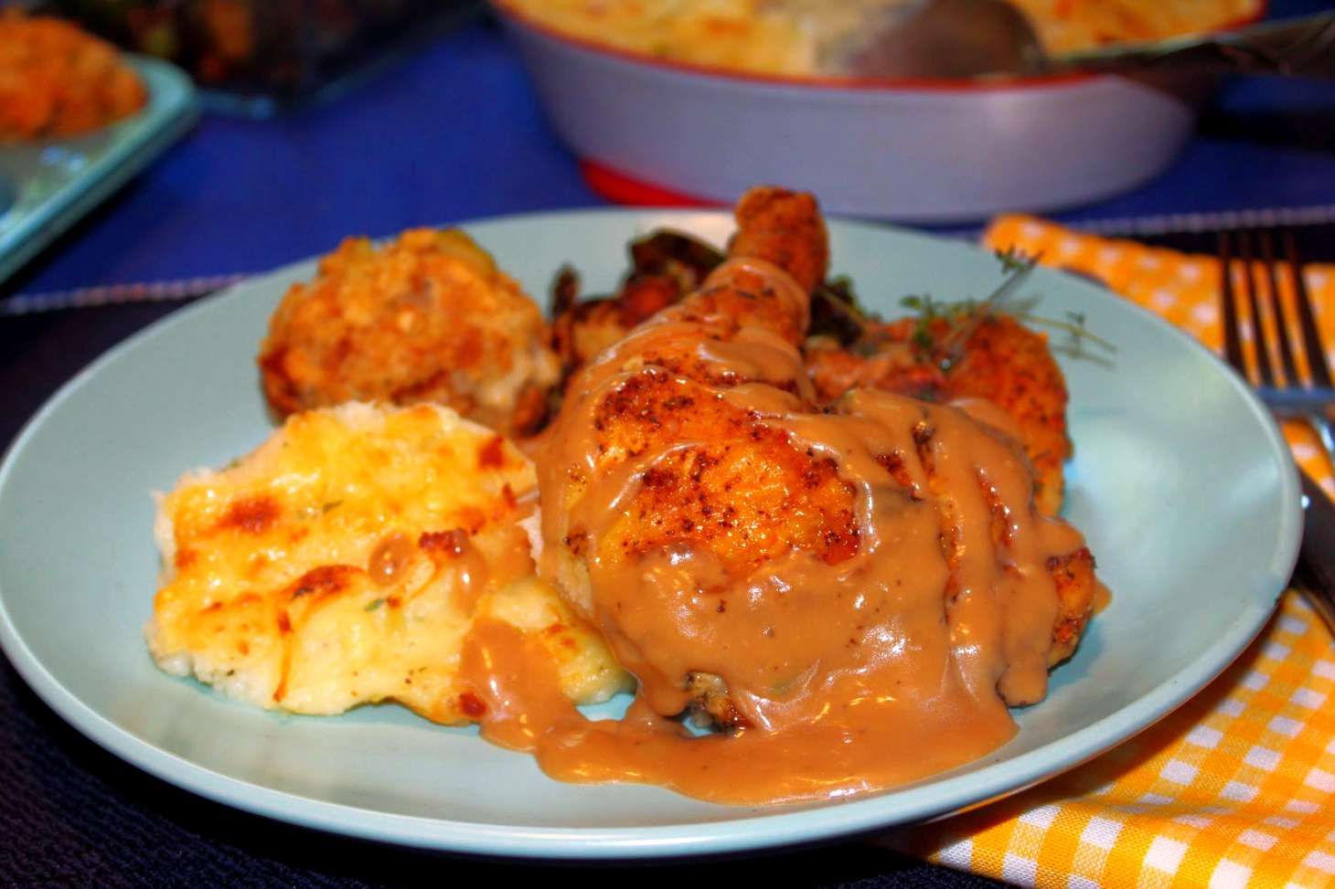 Herb Roasted Chicken w/  Roasted Garlic Brown Gravy