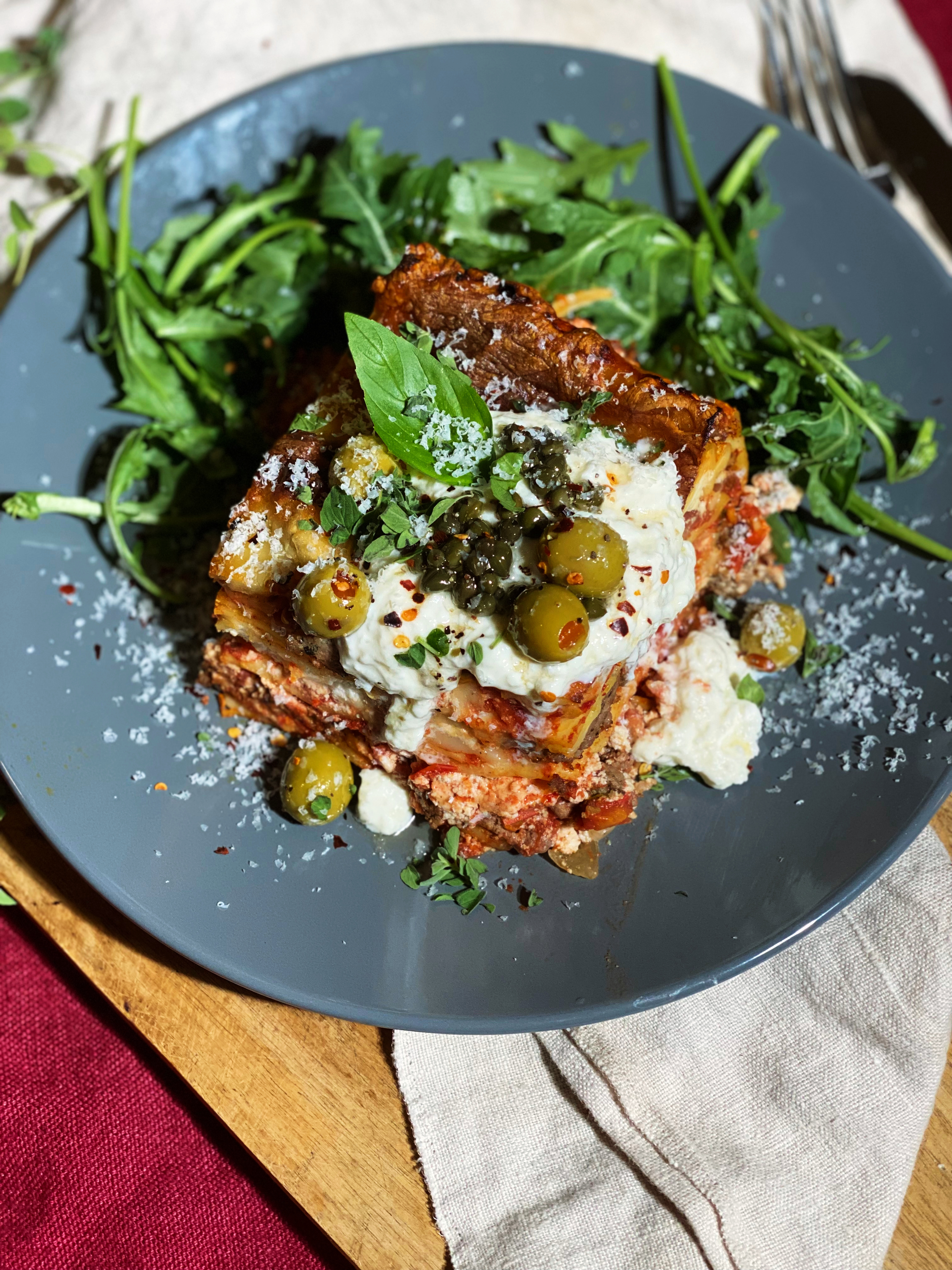 Lasagna, Stracciatella burrata & Capers