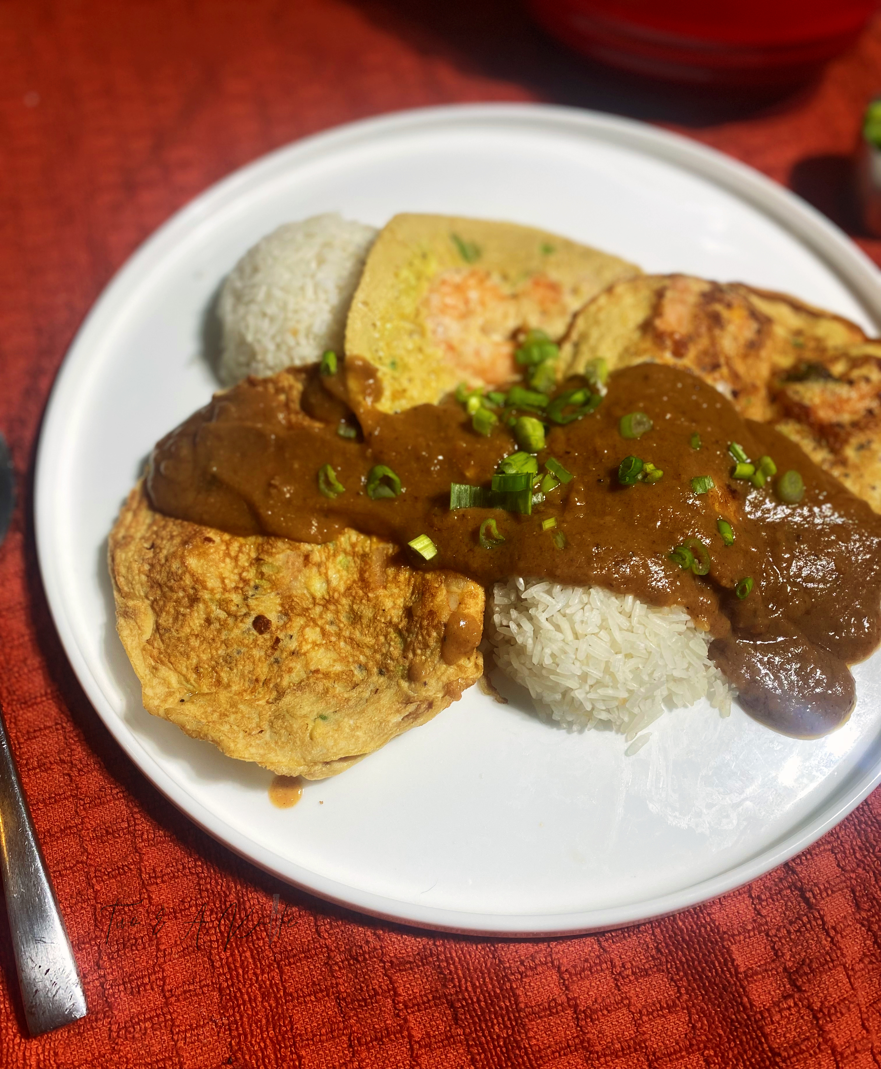 Shrimp Egg Foo Young w/ Gumbo Roux Gravy