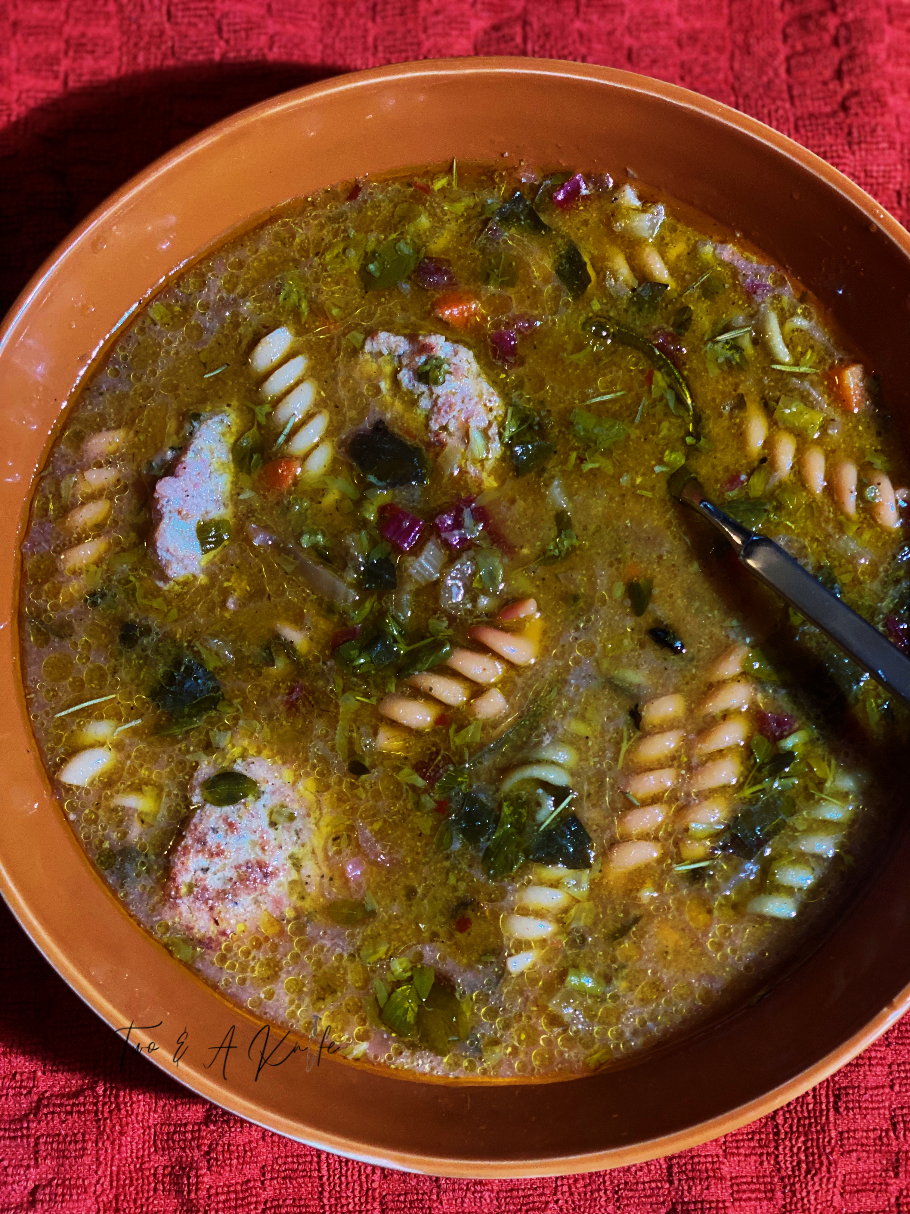 Lemon Chicken Meatball & Rotini Noodle Soup 