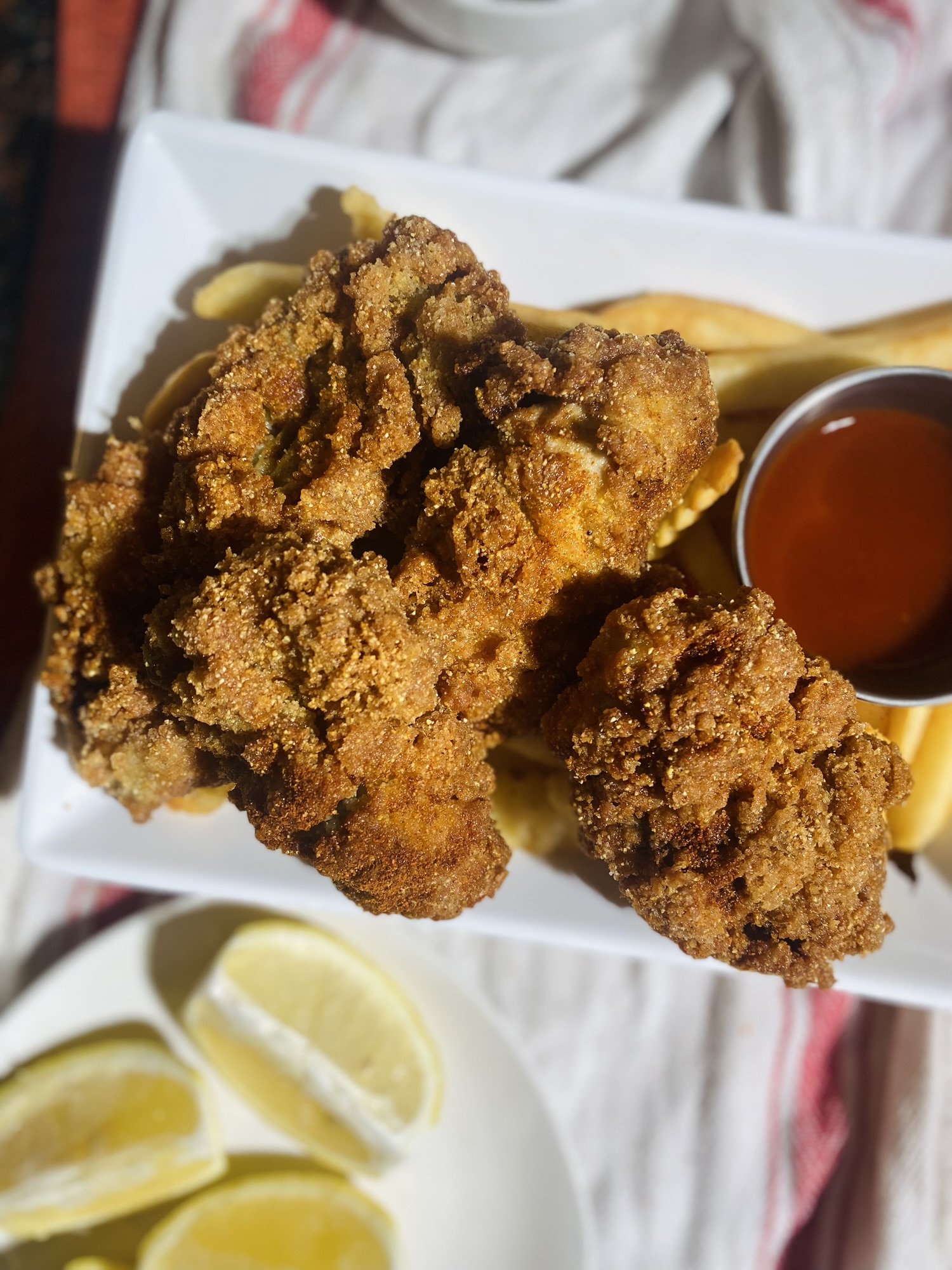 Cornmeal Crusted Cayenne Dusted Fried Oysters 