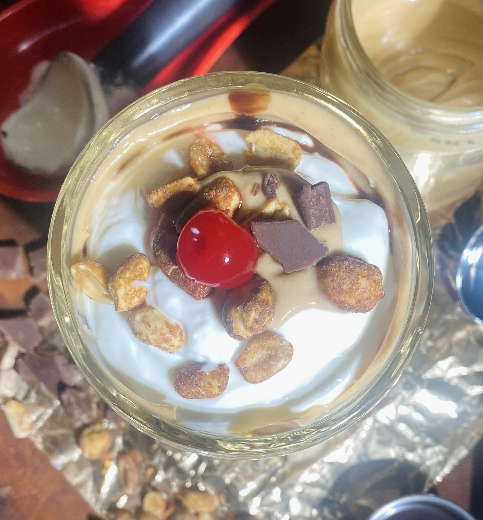 3-Ingredient Peanut Butter Sauce + Yogurt Breakfast Sundae
