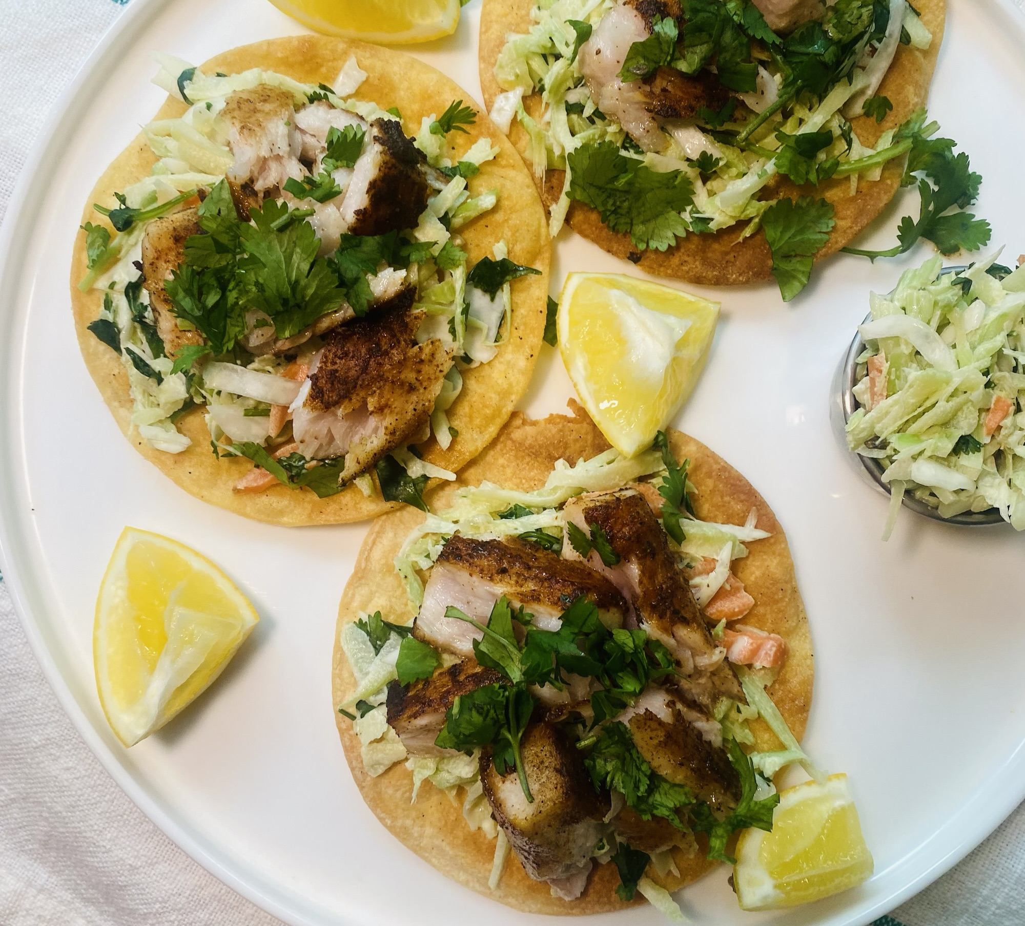 Chili Lime Mahi Mahi Tacos with Creamy Broccoli Slaw