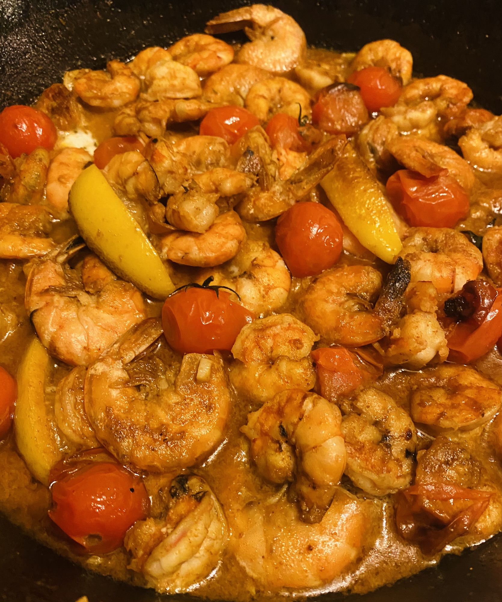 Garlic Shrimp w/ Lemon Cherry Tomato Pan Sauce