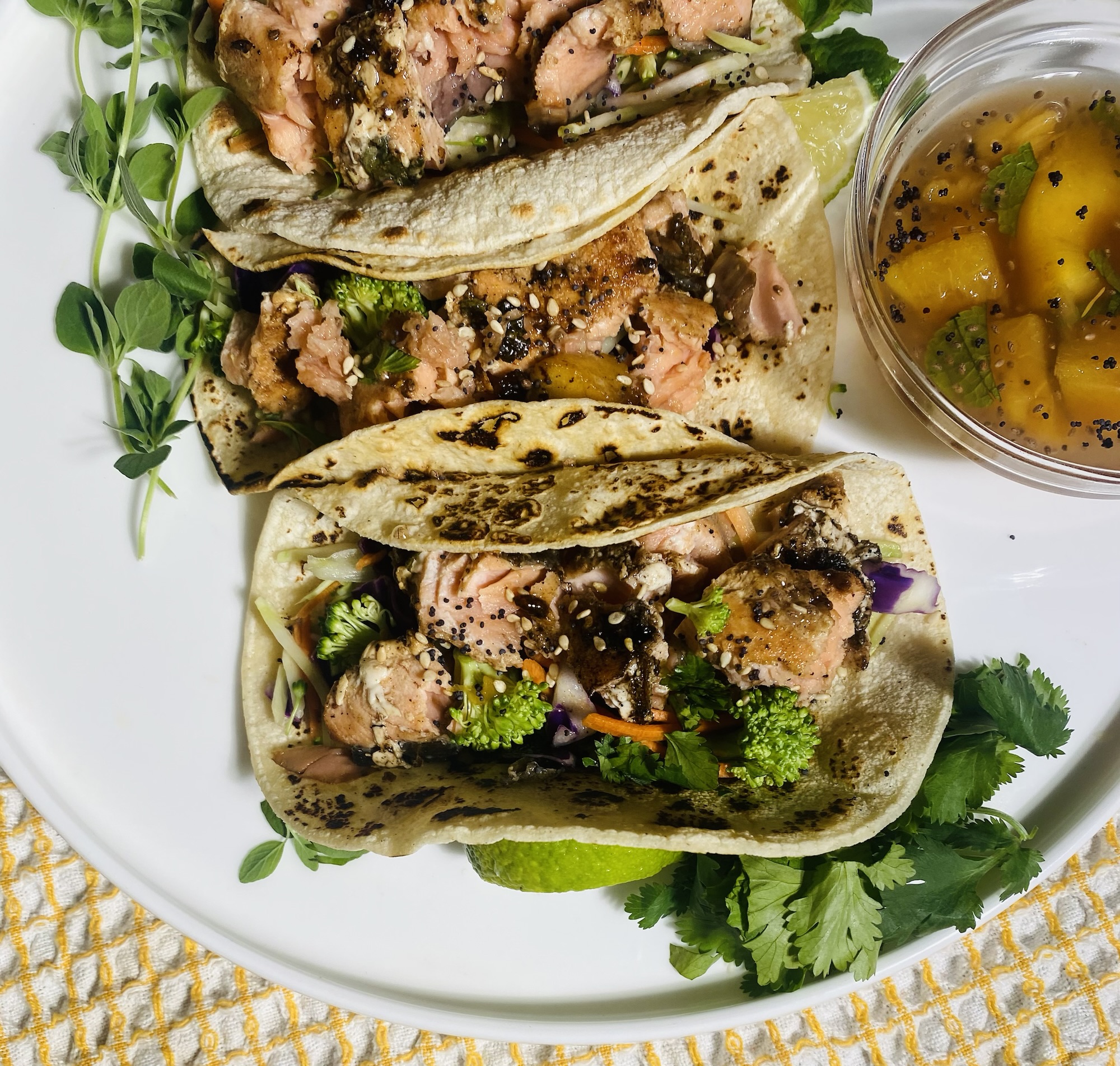 Salmon Tacos & Peach Mojito Vinaigrette