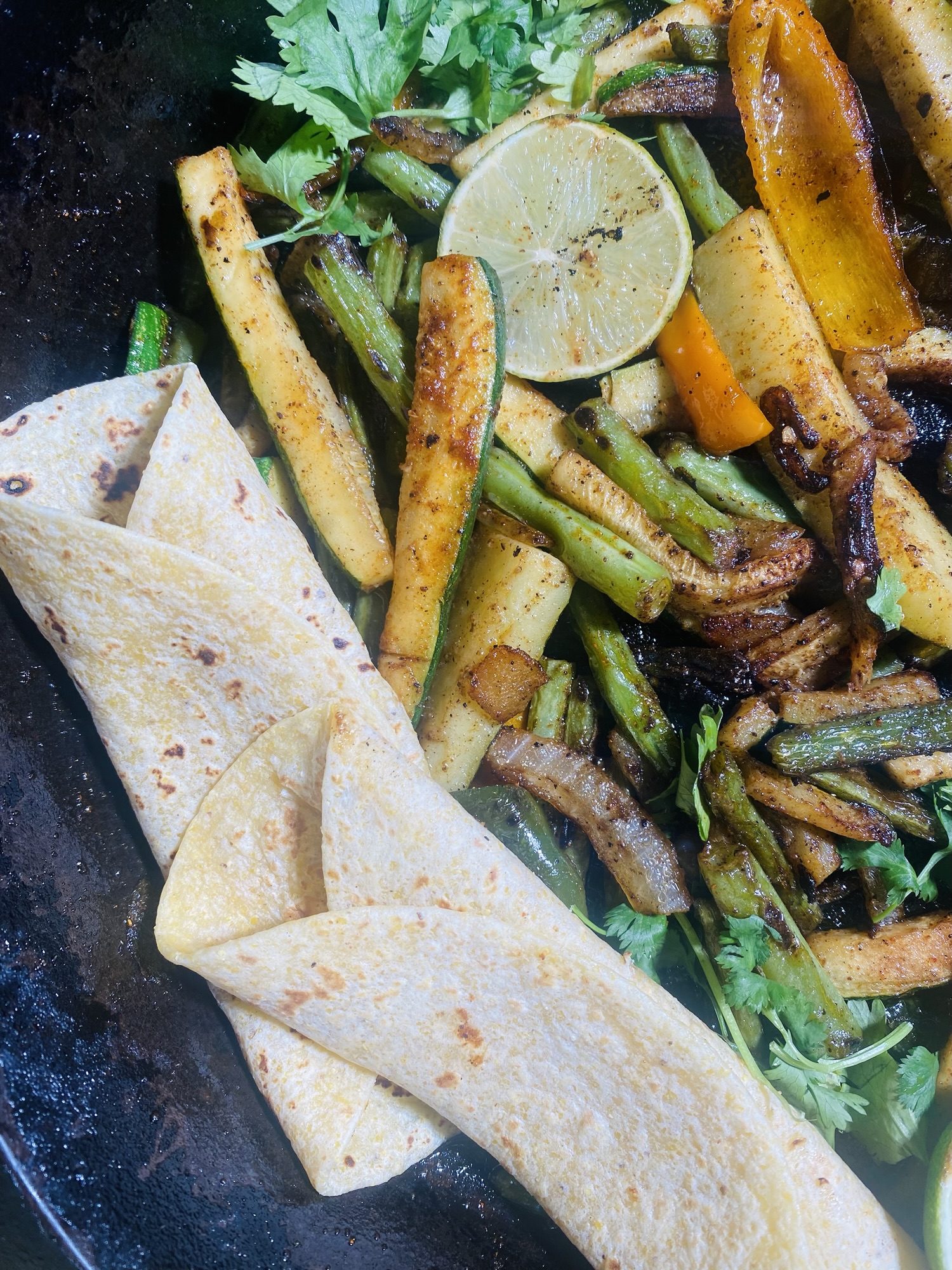 Zucchini Fajitas with Peppers and Green Beans